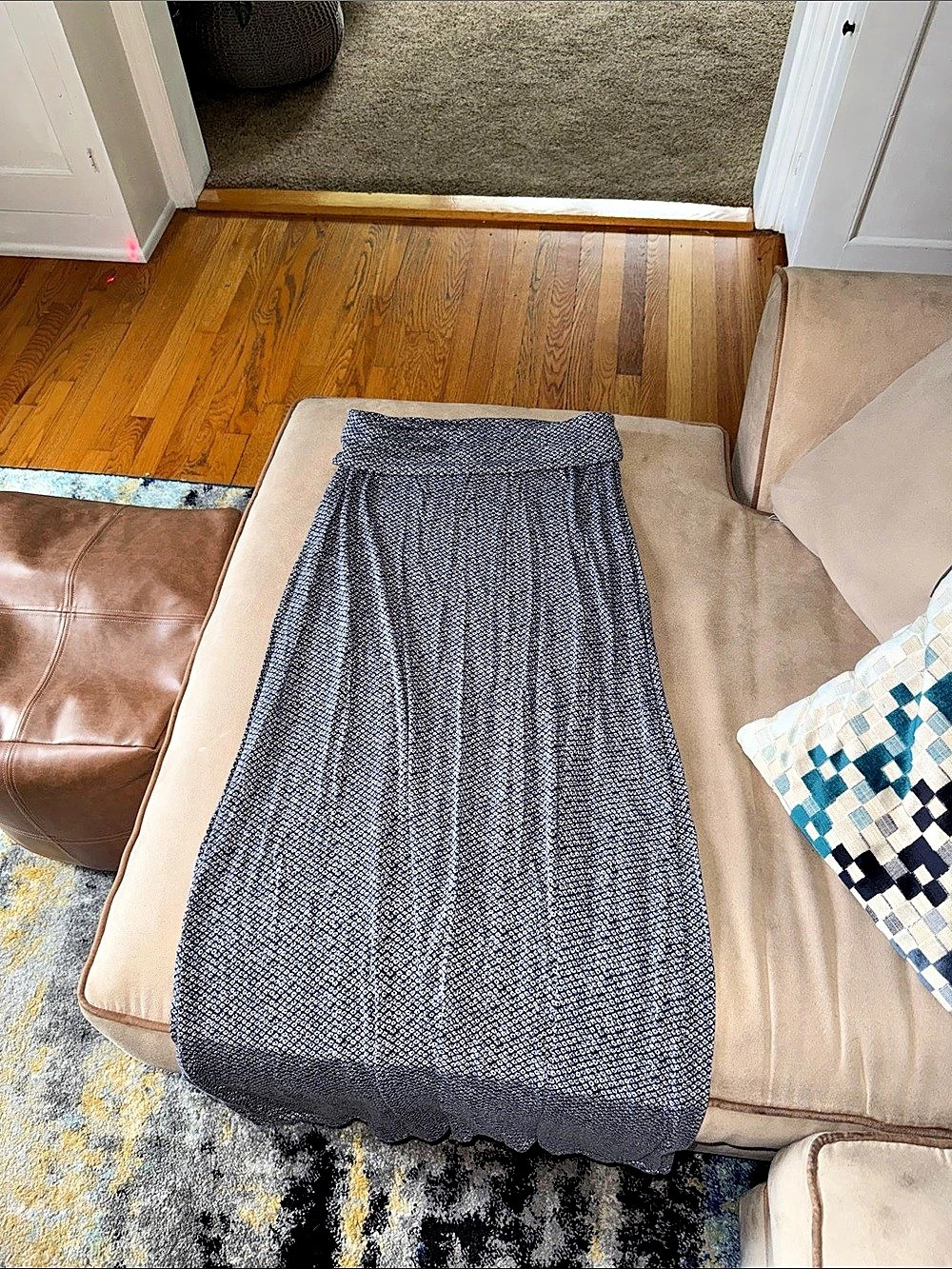 Max Studio Foldover Knit Maxi Skirt Blue & White Medium